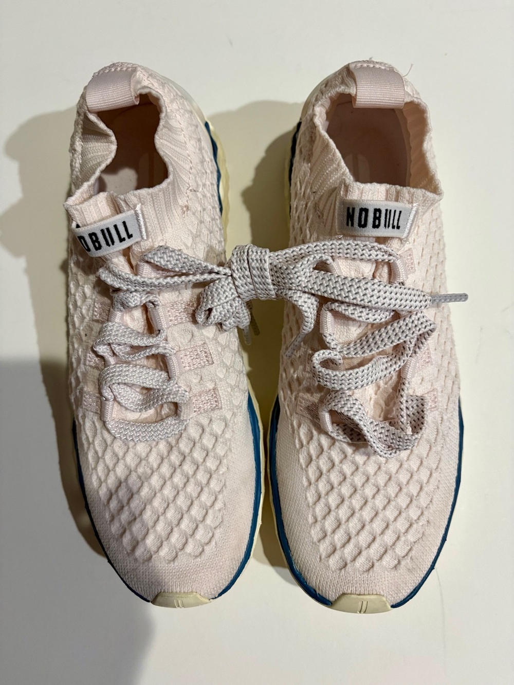 NOBULL Allday Knit Sneakers in Pearl White with Blue Accent